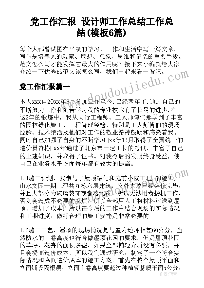 党工作汇报 设计师工作总结工作总结(模板6篇)