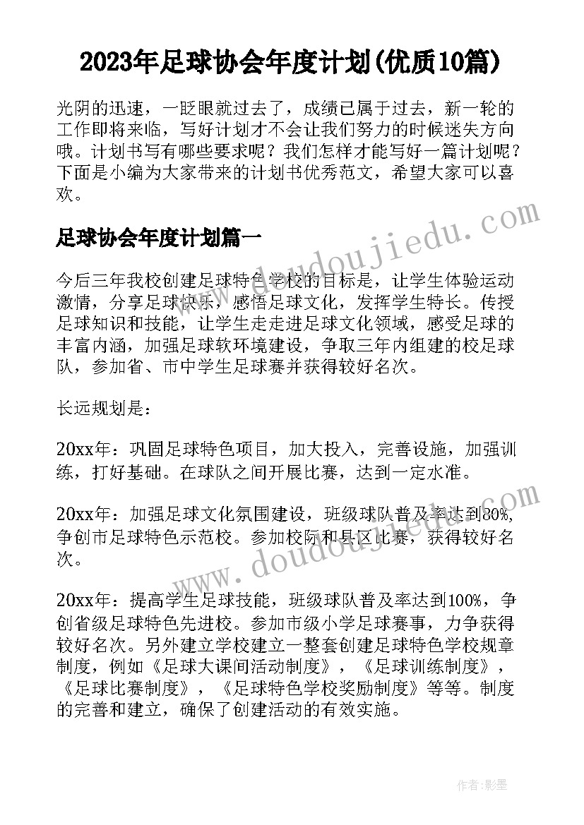 2023年足球协会年度计划(优质10篇)