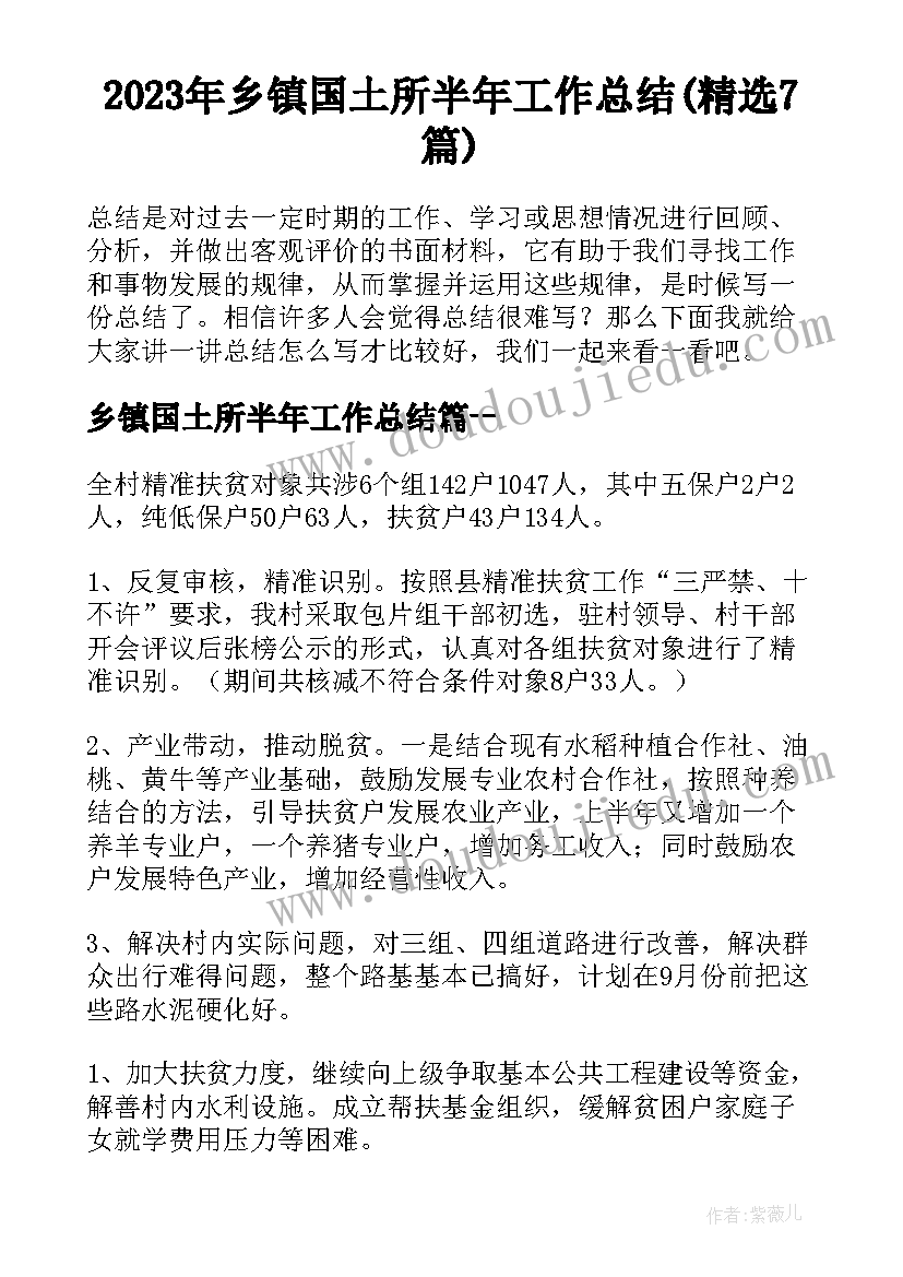 2023年乡镇国土所半年工作总结(精选7篇)