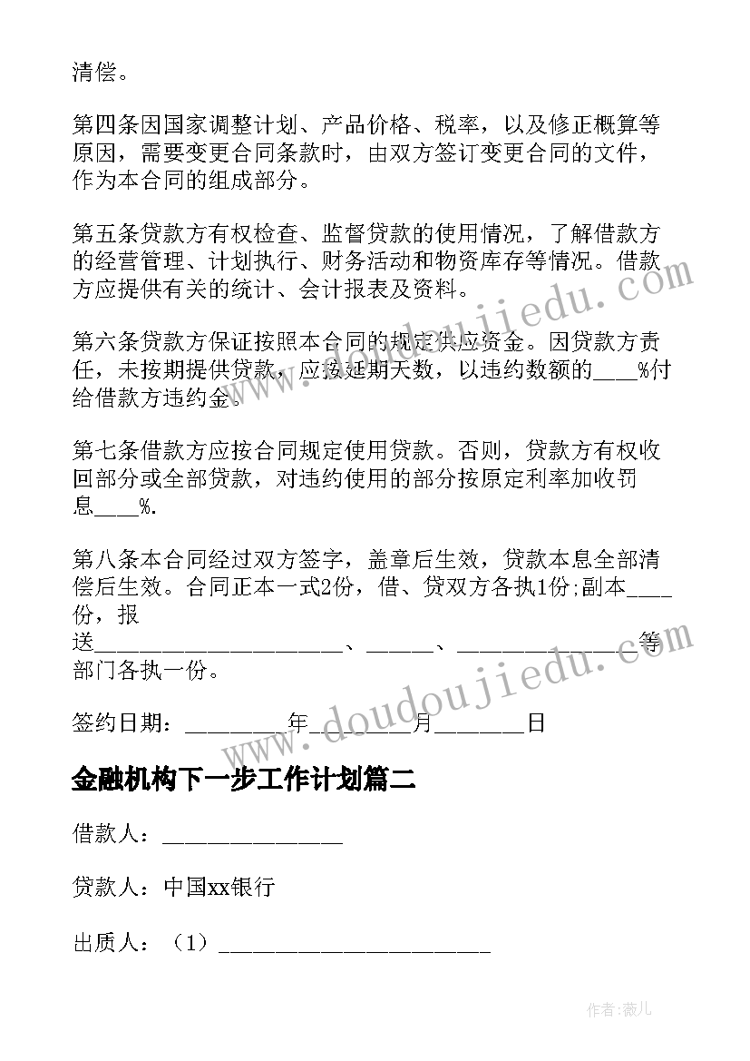 金融机构下一步工作计划 金融机构借款合同(精选5篇)