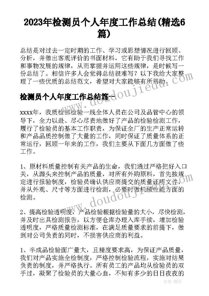 2023年检测员个人年度工作总结(精选6篇)