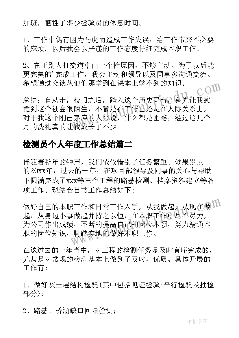 2023年检测员个人年度工作总结(精选6篇)