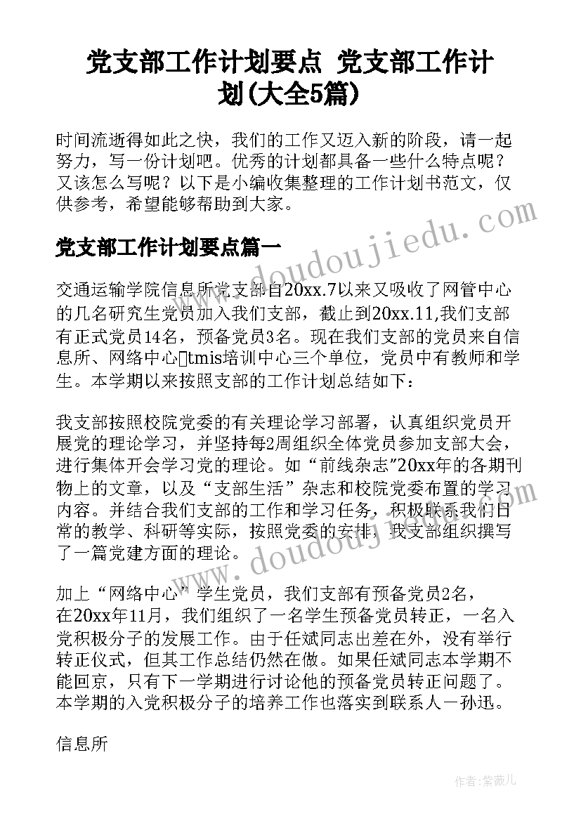 党支部工作计划要点 党支部工作计划(大全5篇)