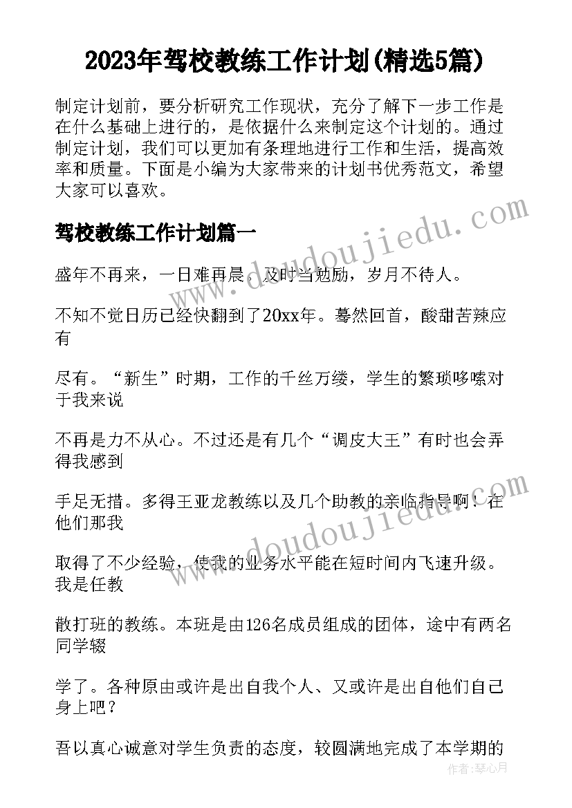 2023年驾校教练工作计划(精选5篇)