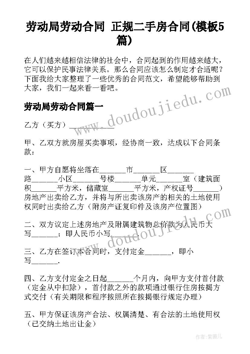 劳动局劳动合同 正规二手房合同(模板5篇)