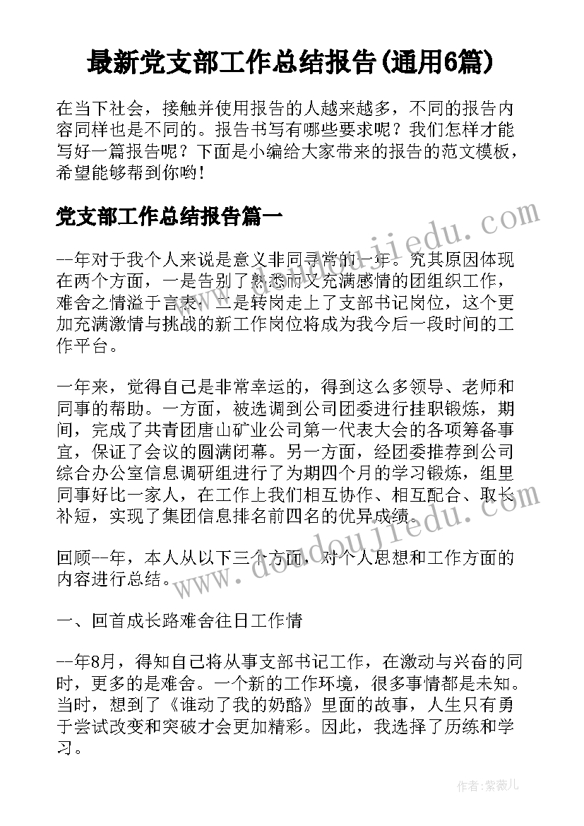 最新党支部工作总结报告(通用6篇)