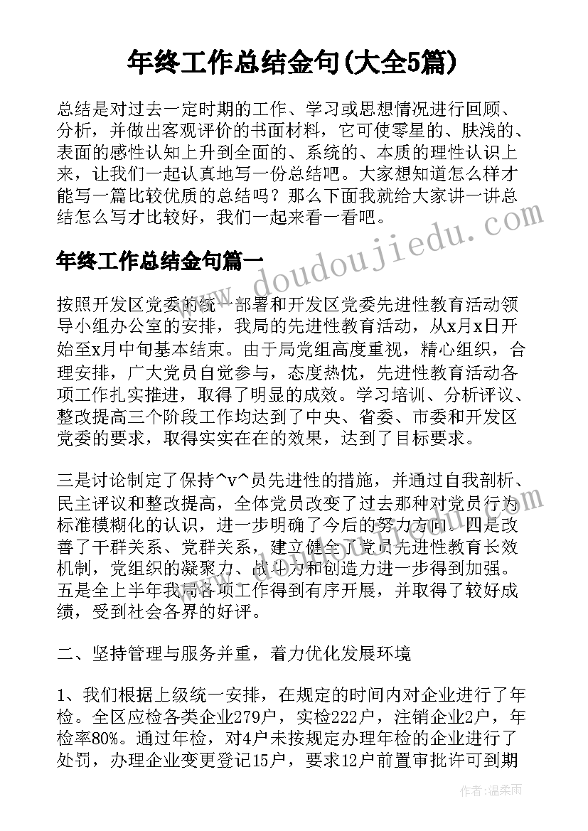 年终工作总结金句(大全5篇)