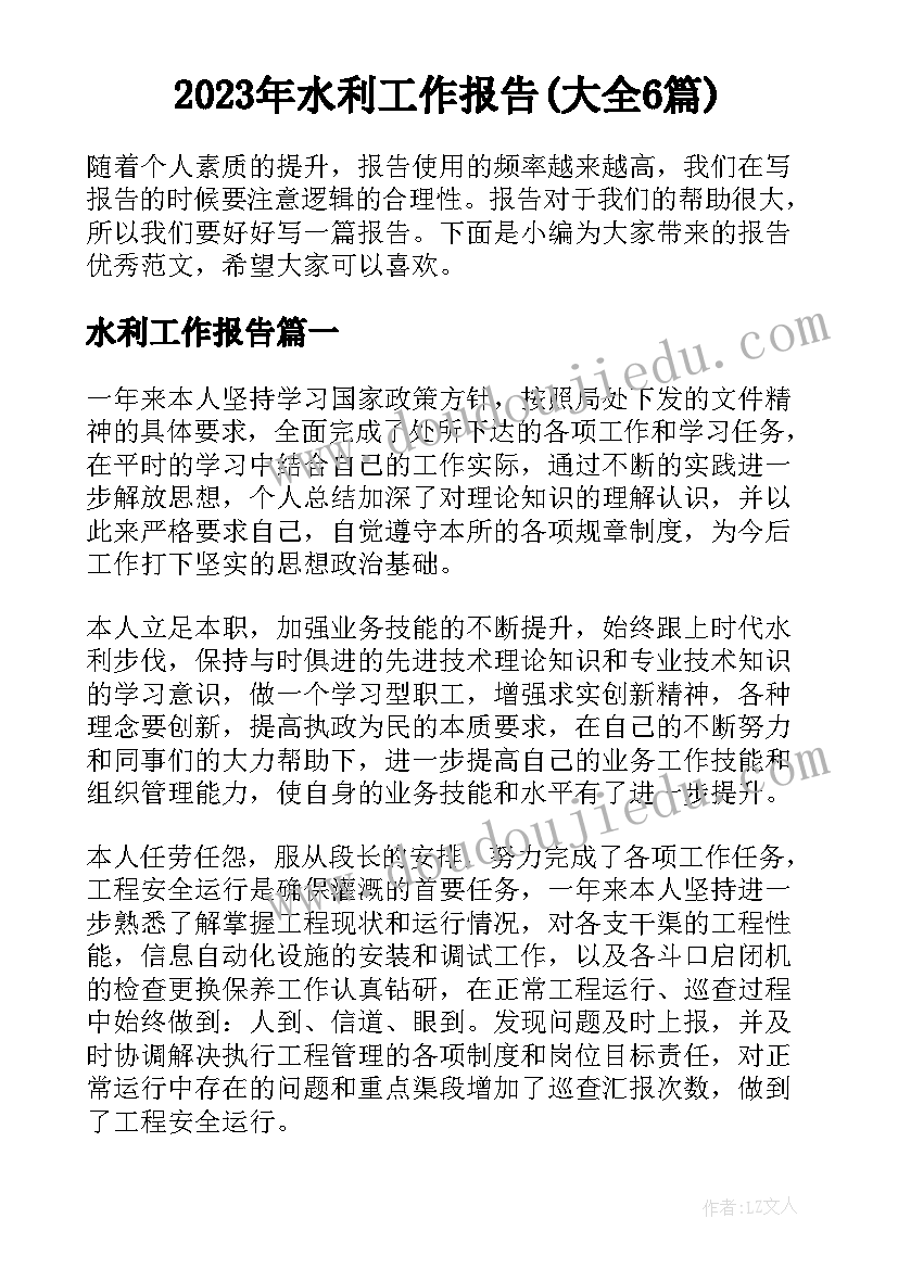 2023年水利工作报告(大全6篇)