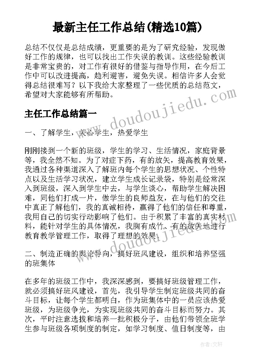 最新主任工作总结(精选10篇)