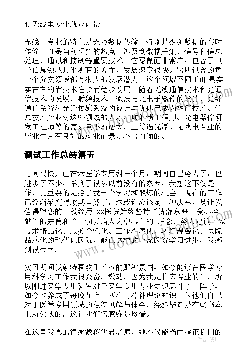 调试工作总结(通用6篇)