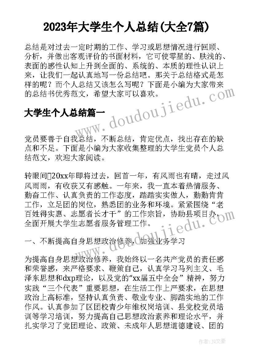 2023年大学生个人总结(大全7篇)