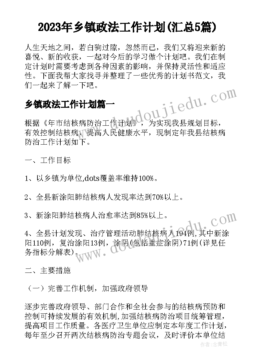 2023年乡镇政法工作计划(汇总5篇)