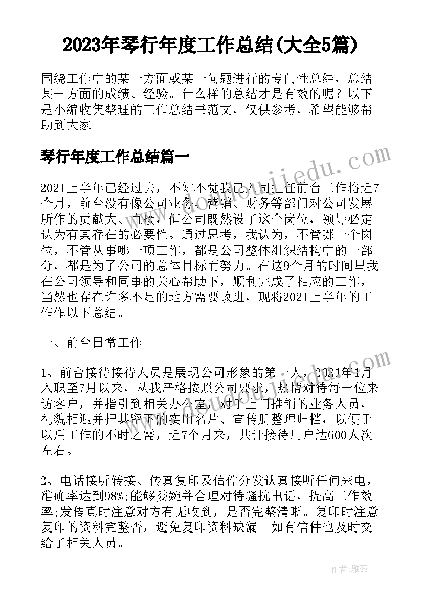 2023年琴行年度工作总结(大全5篇)