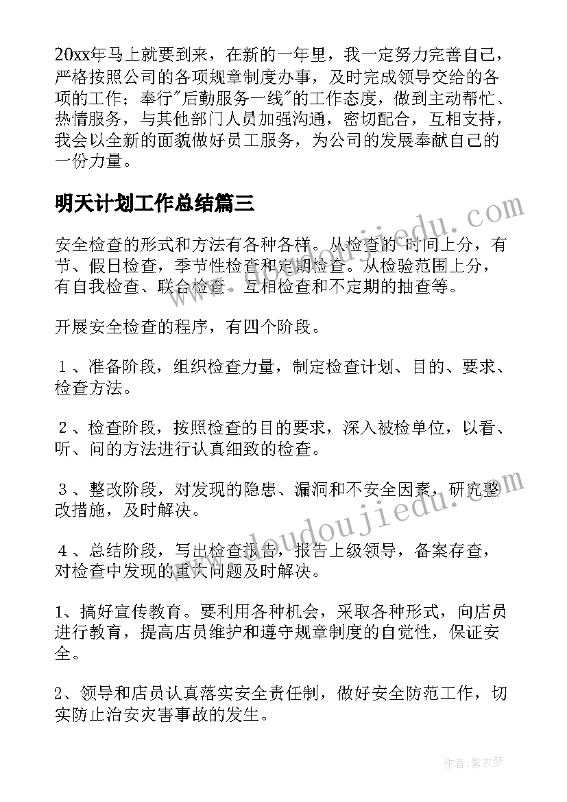 2023年明天计划工作总结(优质6篇)