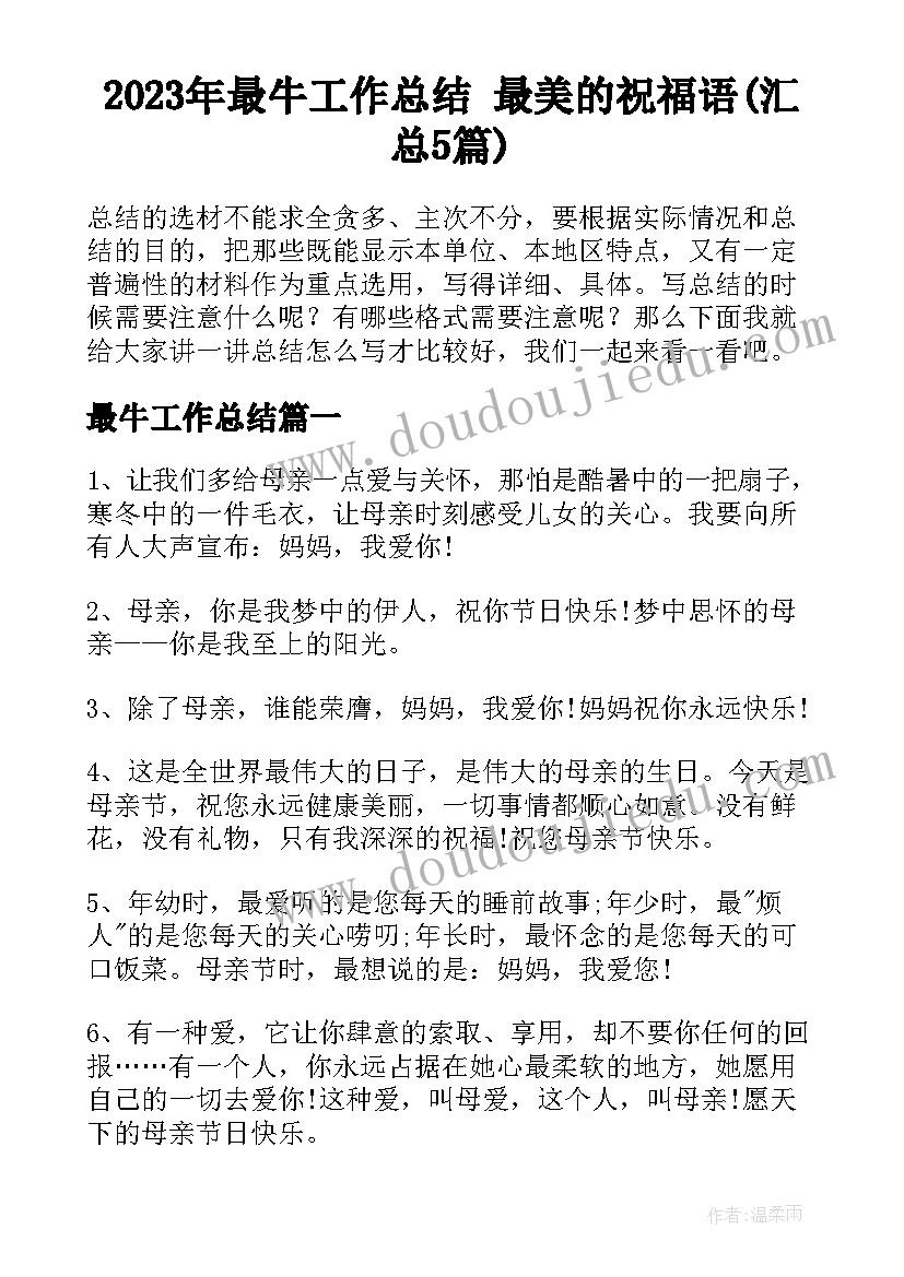 2023年最牛工作总结 最美的祝福语(汇总5篇)