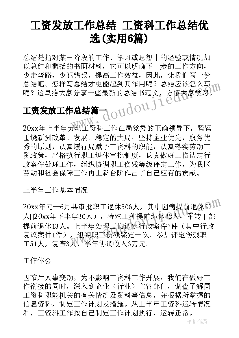 工资发放工作总结 工资科工作总结优选(实用6篇)