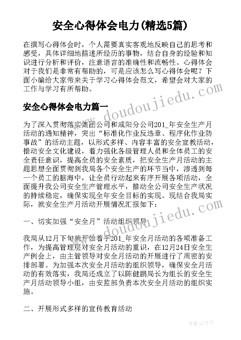 安全心得体会电力(精选5篇)