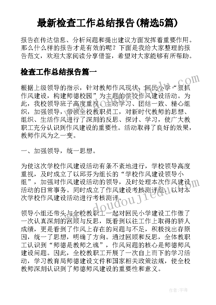 最新检查工作总结报告(精选5篇)