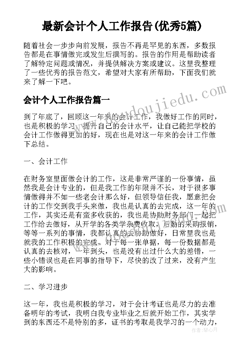 最新会计个人工作报告(优秀5篇)