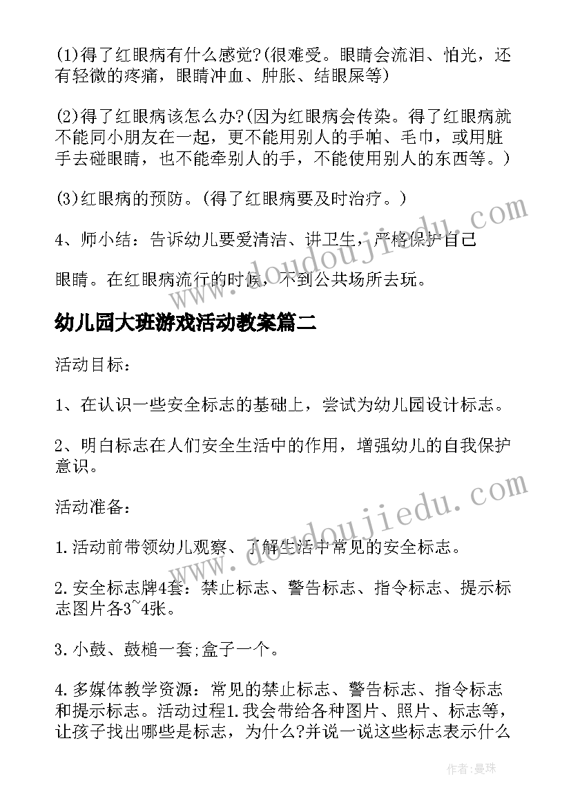 2023年幼儿园大班游戏活动教案 幼儿园大班语言眼睛教案(汇总7篇)