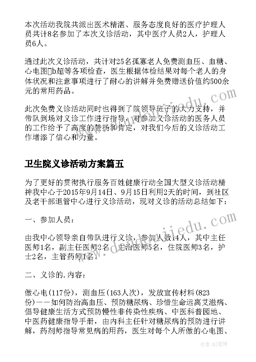 2023年卫生院义诊活动方案(精选5篇)