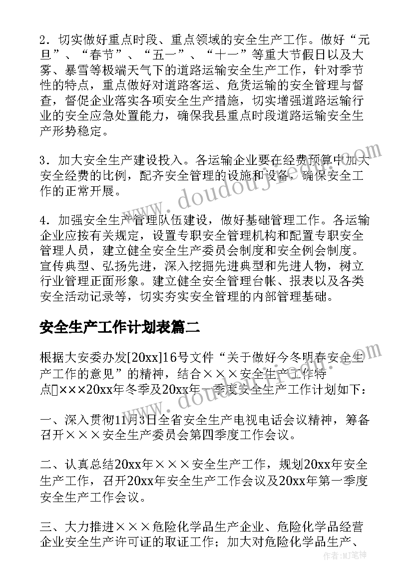 2023年安全生产工作计划表(模板5篇)