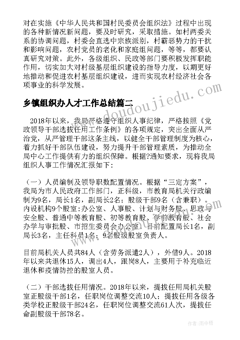 乡镇组织办人才工作总结(模板5篇)