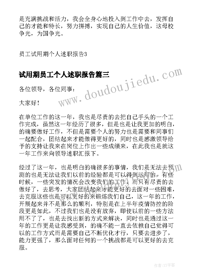 最新试用期员工个人述职报告(通用5篇)