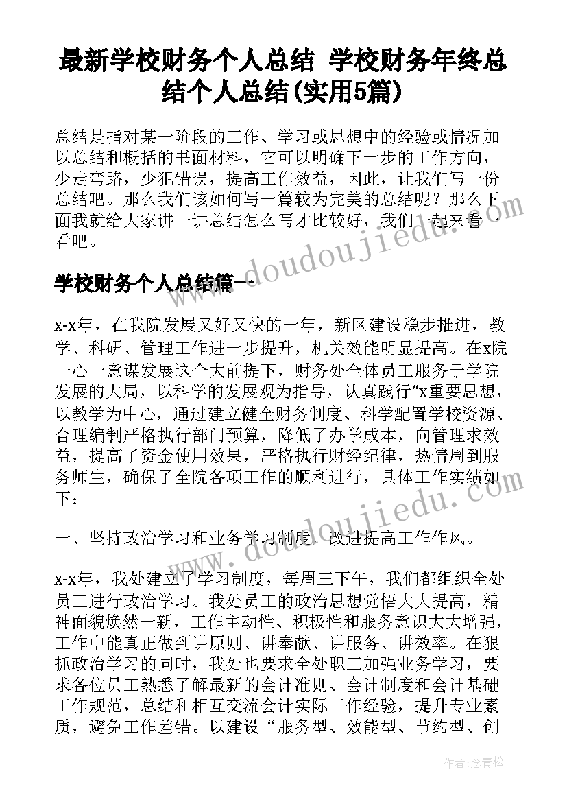 最新学校财务个人总结 学校财务年终总结个人总结(实用5篇)