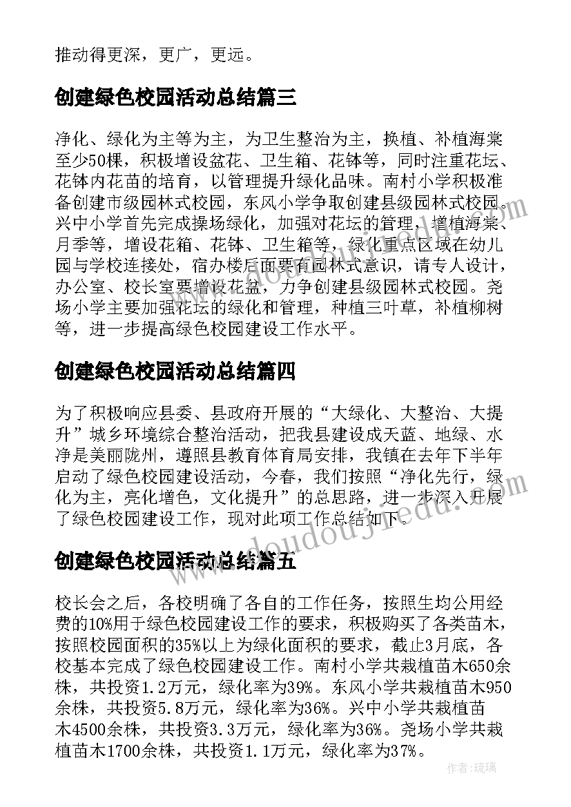 2023年创建绿色校园活动总结 小学创建绿色校园工作总结(实用5篇)