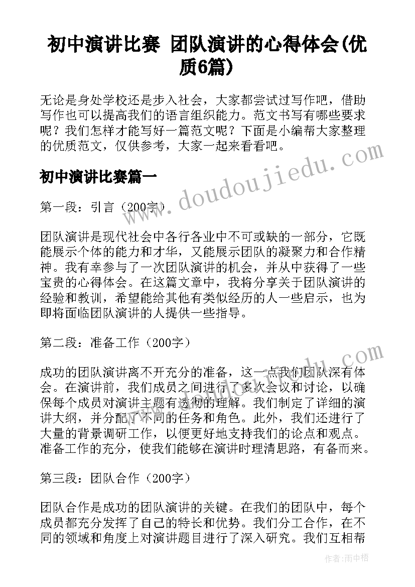 初中演讲比赛 团队演讲的心得体会(优质6篇)