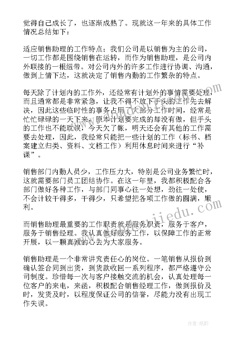 最新销售助理年终工作总结与计划 销售助理个人年终工作总结(通用6篇)