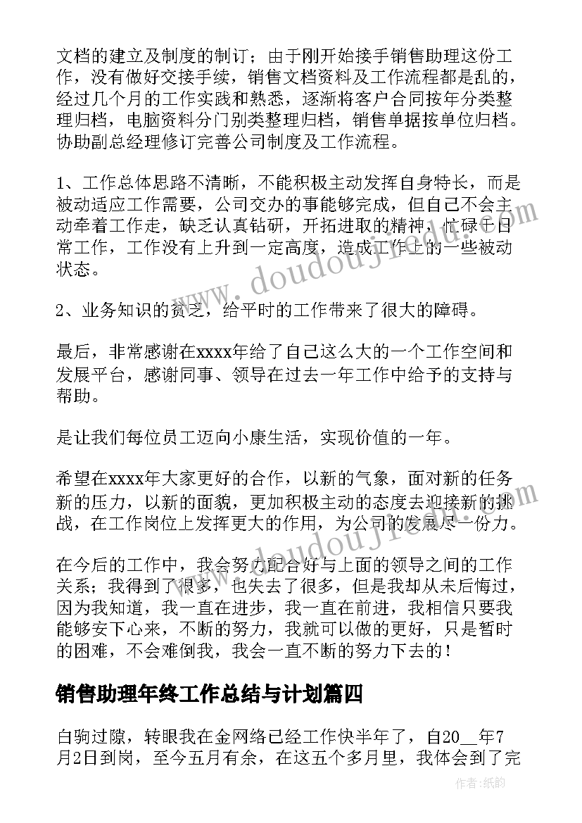 最新销售助理年终工作总结与计划 销售助理个人年终工作总结(通用6篇)