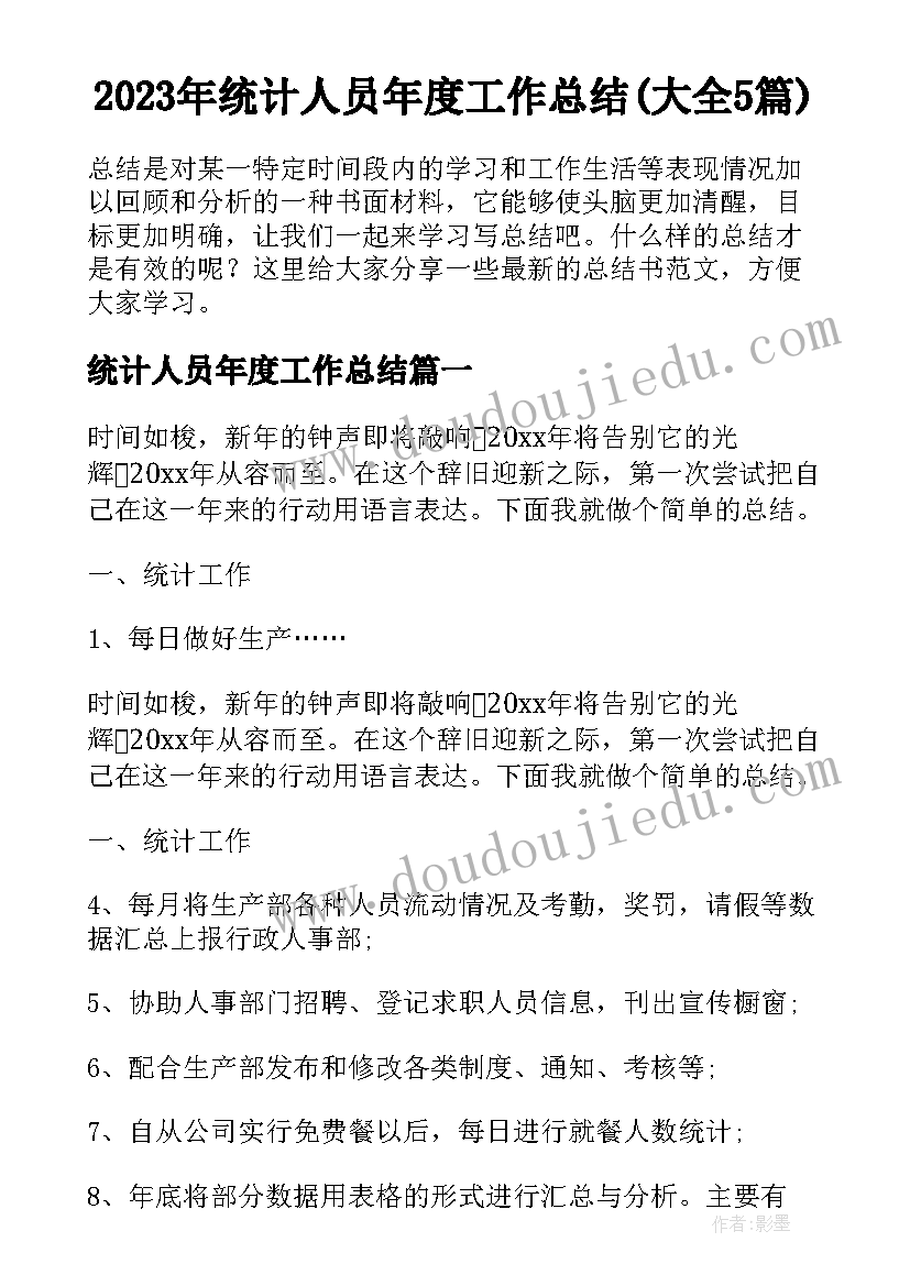 2023年统计人员年度工作总结(大全5篇)