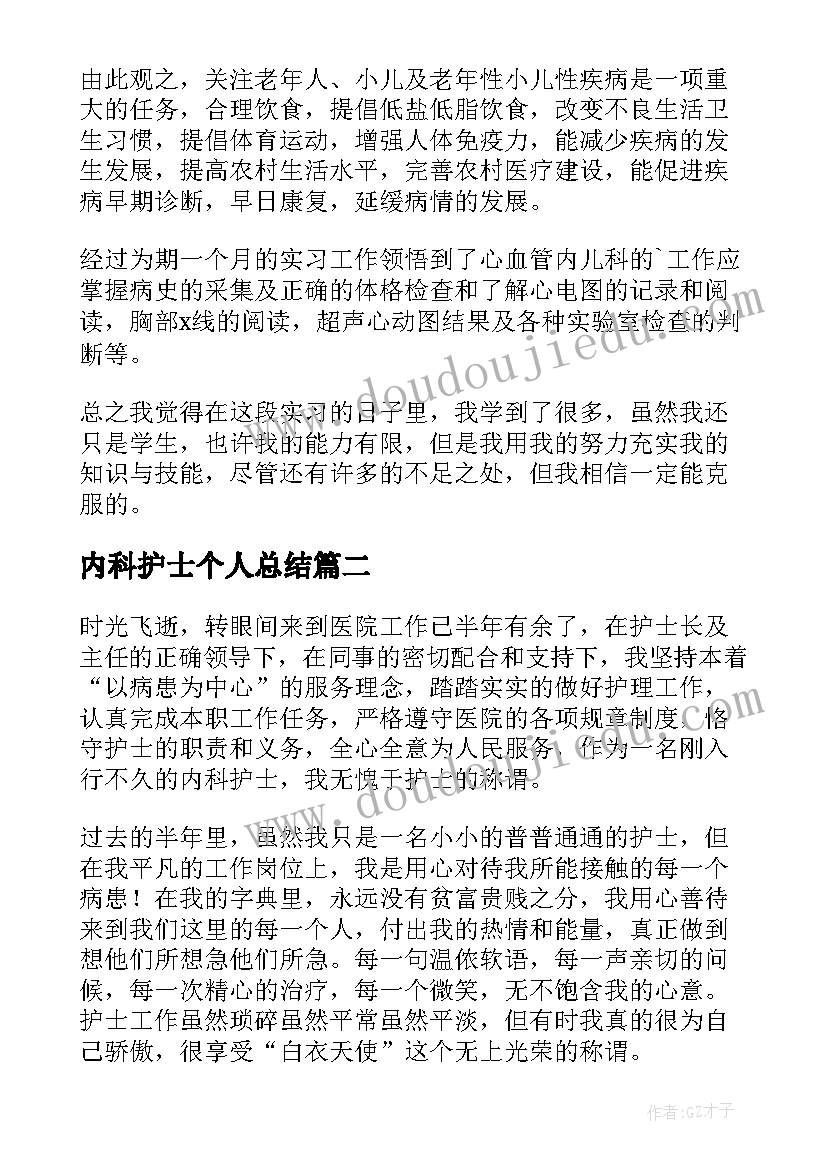 内科护士个人总结(通用6篇)