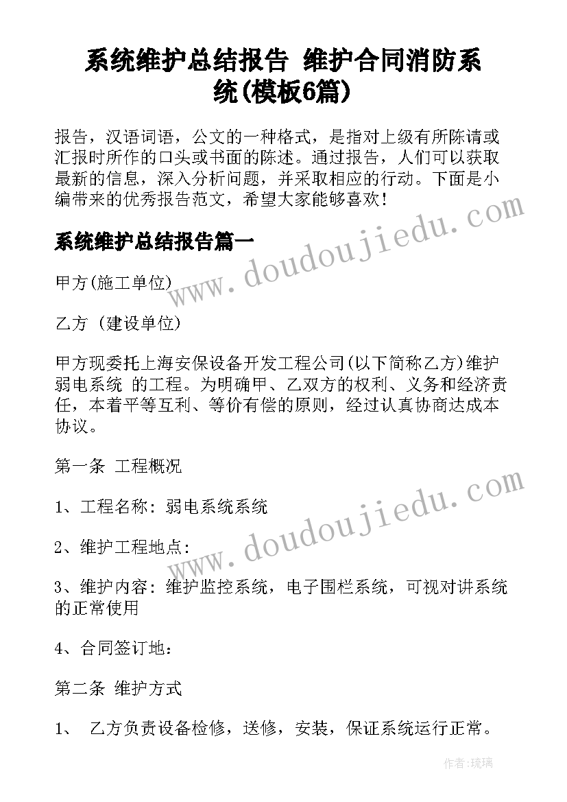 系统维护总结报告 维护合同消防系统(模板6篇)