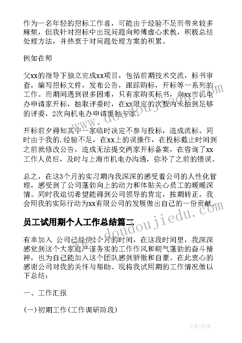 员工试用期个人工作总结(优质7篇)