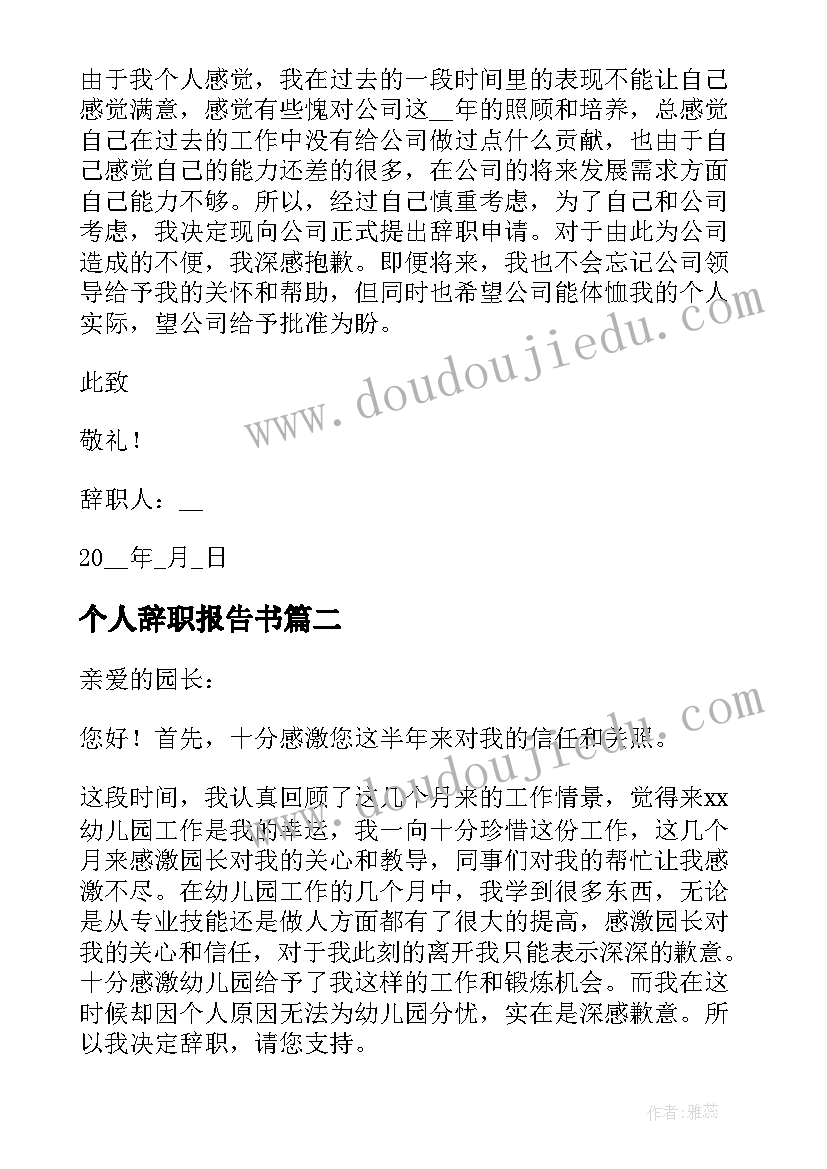 2023年个人辞职报告书 个人原因辞职报告格式(优秀10篇)