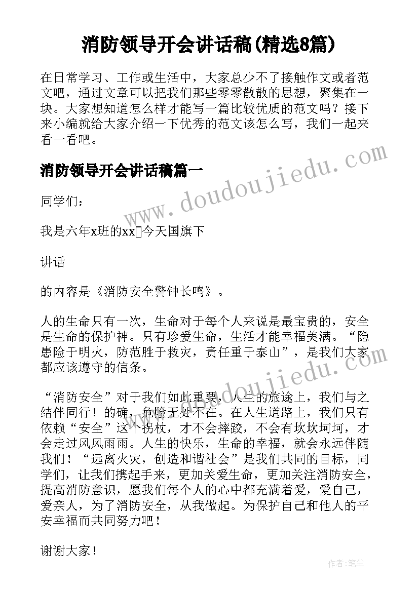 消防领导开会讲话稿(精选8篇)