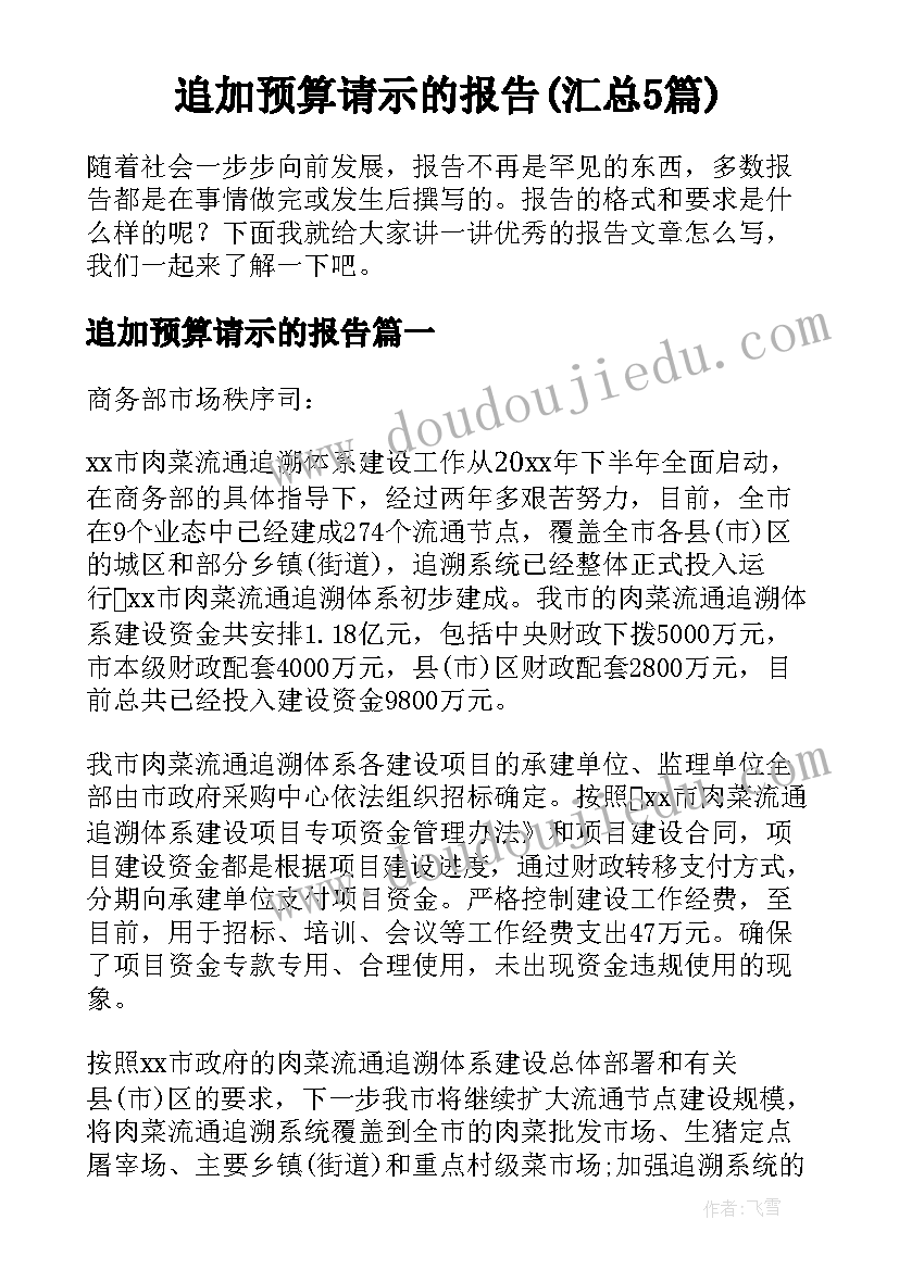 追加预算请示的报告(汇总5篇)