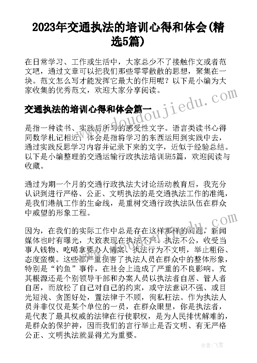 2023年交通执法的培训心得和体会(精选5篇)