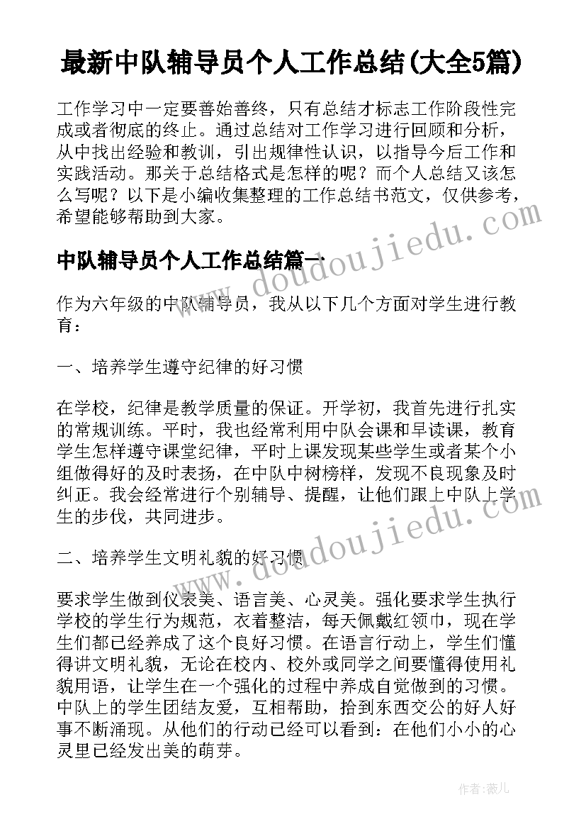 最新中队辅导员个人工作总结(大全5篇)