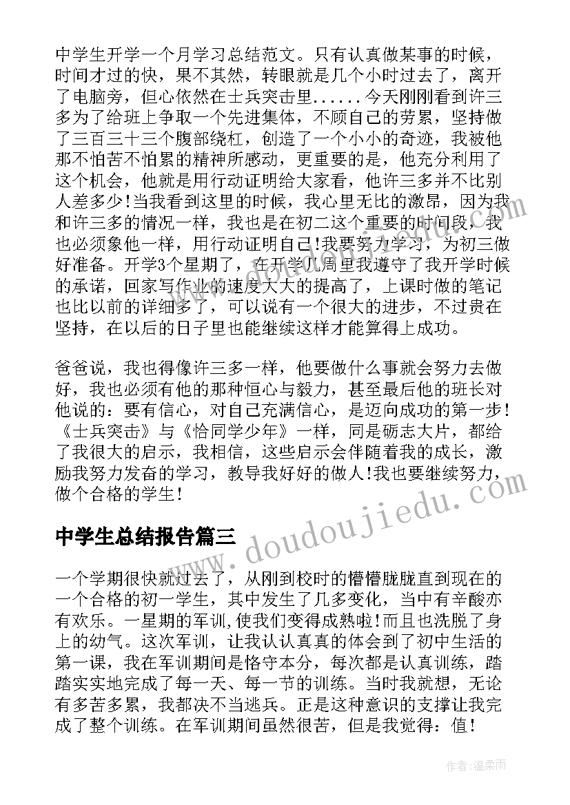 2023年中学生总结报告(模板9篇)