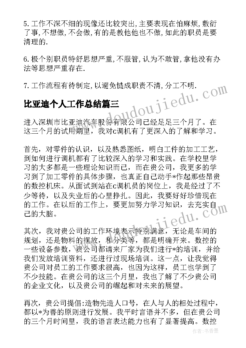 2023年比亚迪个人工作总结(大全5篇)