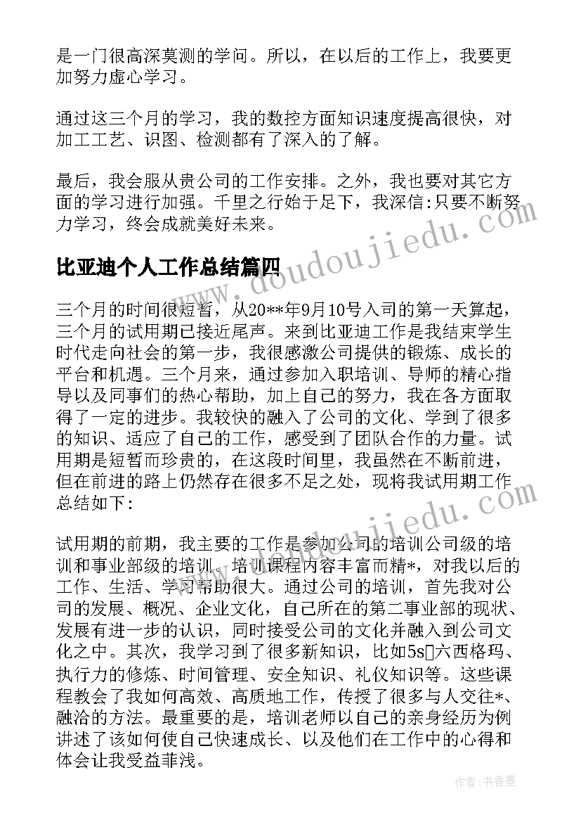 2023年比亚迪个人工作总结(大全5篇)