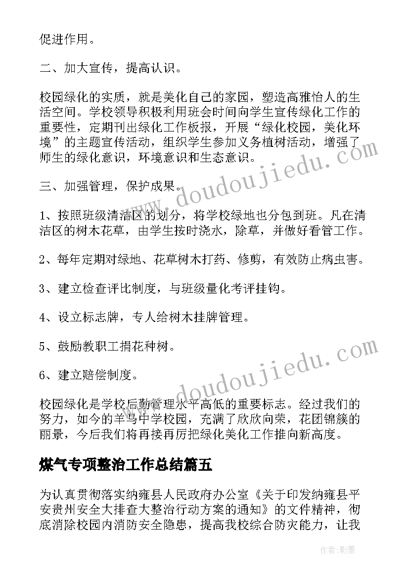 煤气专项整治工作总结(汇总5篇)