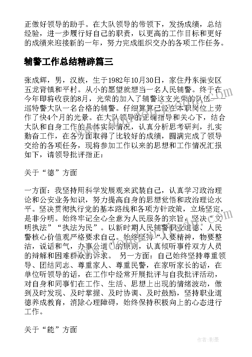 辅警工作总结精辟(通用8篇)