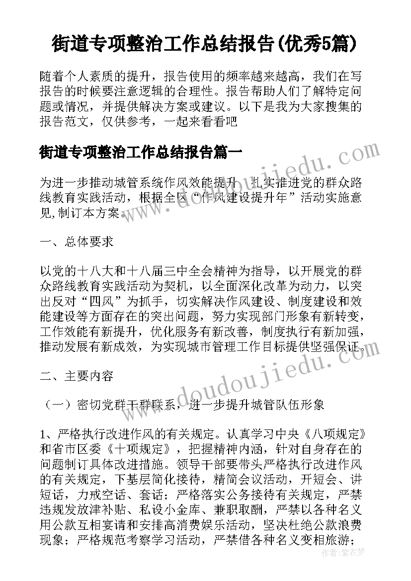 街道专项整治工作总结报告(优秀5篇)