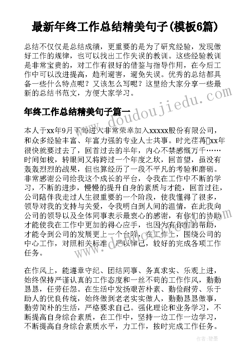 最新年终工作总结精美句子(模板6篇)