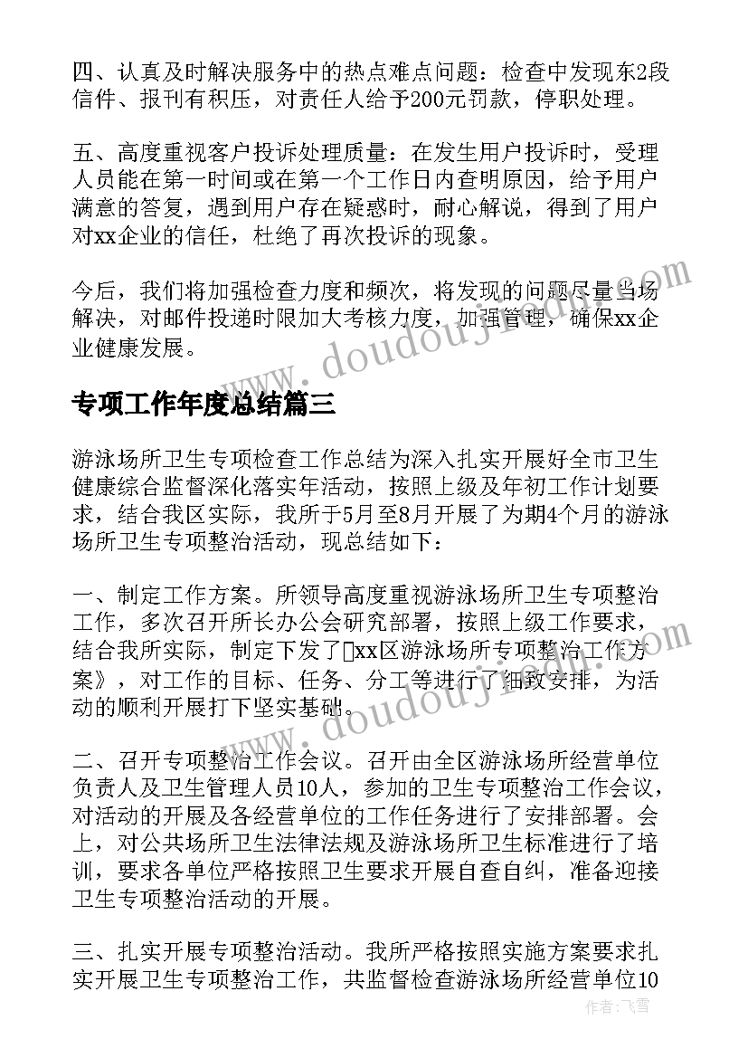 2023年专项工作年度总结(优质9篇)